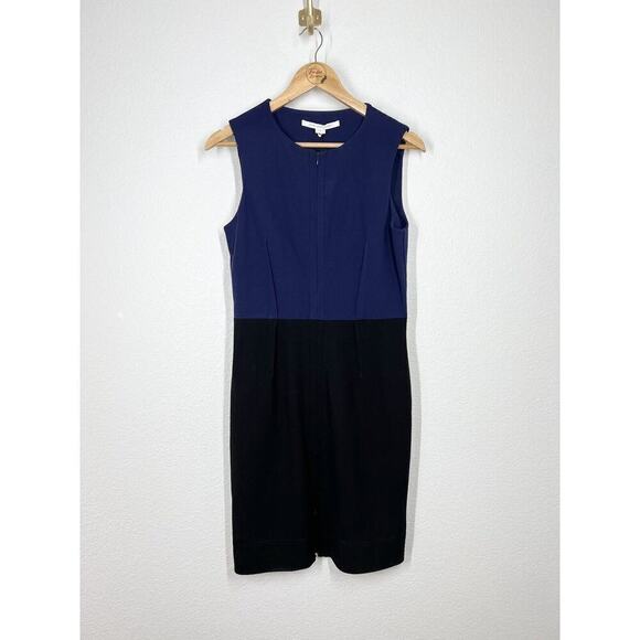 Diane Von Furstenberg DVF Parquet CB Color Block Sheath Dress 8 Black Navy - Picture 1 of 6